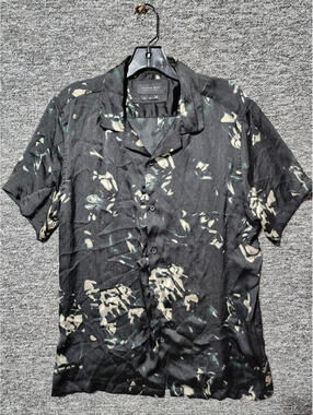 Cactus Man Ricky Singh Men's Abstract Black Short Sleeve Button-Up Shirt L